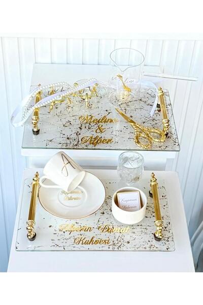 Eminönü Baskı Merkezi Söz Nişan İsteme Tepsi Seti Cam varaklı,İsimli Kurdele ...