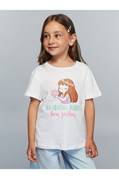 LC Waikiki Tricou pentru fetiță cu imprimeu Crew Neck New Season