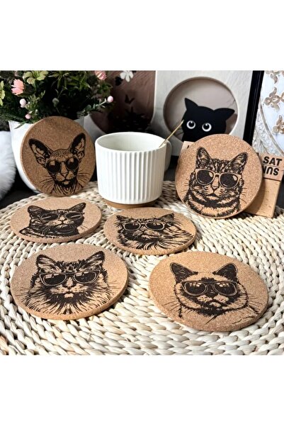 esdekor Cats 6 Pack Handmade Engraved Cool Cat Korka Sixs