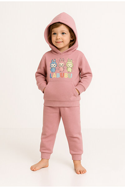 KGN GİYİM Girl's Clothing Hooded Winter Set with Wool Inside