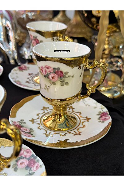 Genel Markalar AYAKLI KABARTMA YALDIZLI DESENLİ KAHVE FİNCAN TAKIMI (ALTHURYENİ)