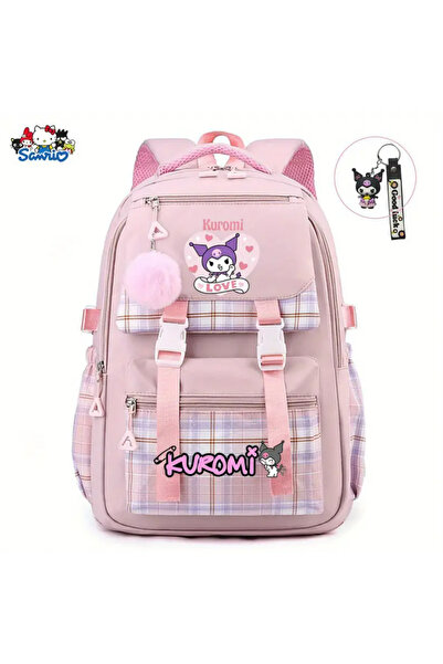 BABUN Geantă mare de școală cu pompon Kuromi Cinnamoroll, rucsac de școală pentru fete Kuromi