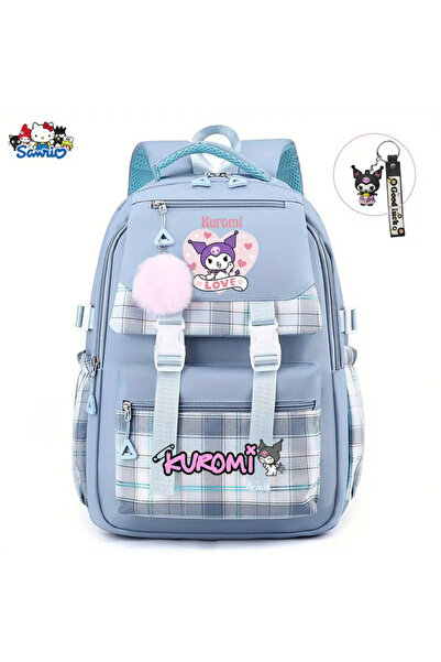BABUN Geantă mare de școală cu pompon Kuromi Cinnamoroll, rucsac de școală pentru fete Kuromi