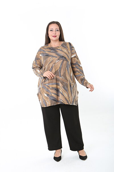 XL Modam Women's Wool Viscose Lycra Patterned Plus Size Tunic