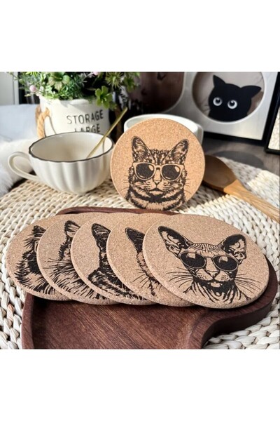 esdekor Cats 6 Pack Handmade Engraved Cool Cat Korka Sixs