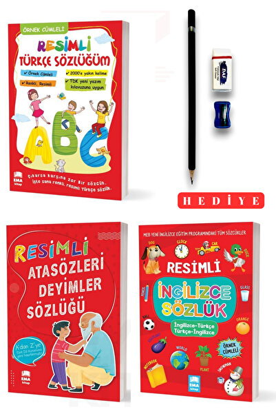 Ema Kitap Resimli Türkçe-Atasözleri ve İngilizce Sözlük Seti (Kalem Seti Hedi...