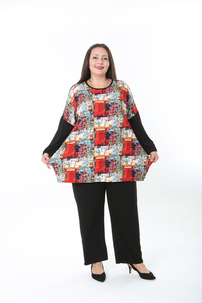 XL Modam Women's Lycra Wool Viscose Front Patterned Plus Size Tunic