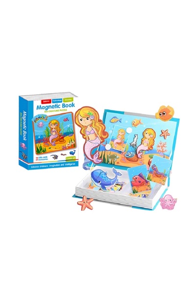 Picodino Magnetic Puzzle Book Marine Figures – Educational Game with 61 Magnetic Pieces and 14 Cards
