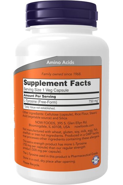 Now Foods, L-Tyrosine, Extra Strength, 750 mg, 90 Vegetarian Capsules, L-Carnitine