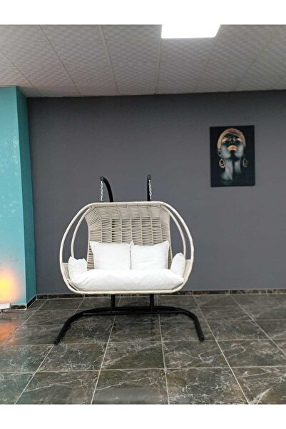 istanbul mob Luminea Home Çift Kişilik, İp Örgü, Bahçe, Balkon, Ev Salıncağı, Krem (Minderler Dahil)