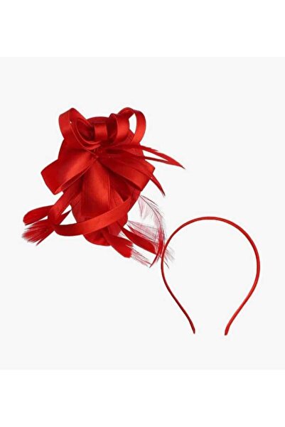 SSI kadın düğün nişan parti kırmızı tül detaylı tüylü şapka