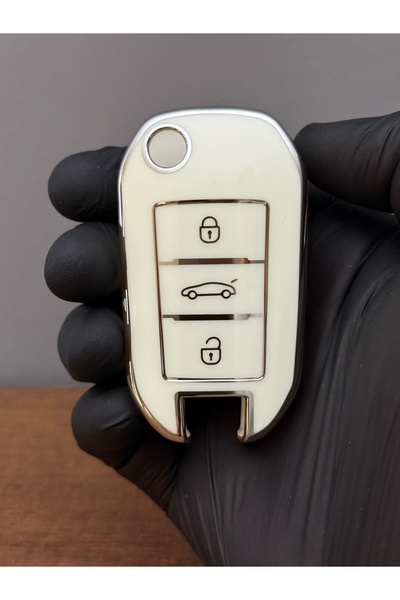 Mavi Keys Citroën Berlingo C-Elysee Peugeot 508 3008 5008 Opel Husă pentru chei din silicon cu 3 butoane alb argintiu