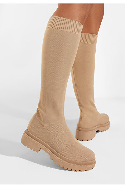 B T Shoes Khaki dámské ponožkové kozačky Olvera