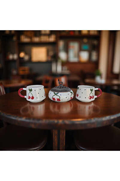 İlbay Çini Takı Classic Ceramic Cherry Mug and Poyraz Sugar Bowl