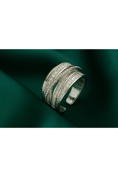 OEM Zirkon Taşlı Çapraz Model Gümüş Ayarlanabilir Yüzük