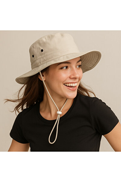 ZERAMİNE Beige Summer Foldable Safari Fedora Hat Unisex