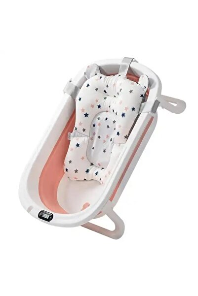 OEM Foldable Baby Bathtub with Thermometer, Pink