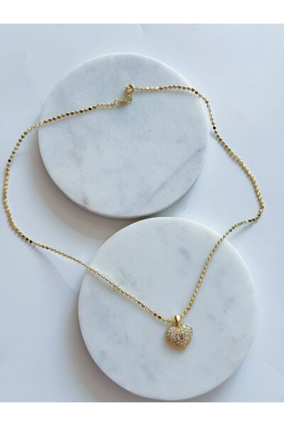 CHARMLUCKY ÇELİK TAŞLI KALP DÖRTGEN ZİNCİR KOLYE