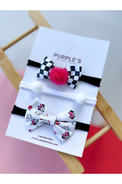 PURPLE'S BİR TUTAM MUTLULUK Handcrafted Newborn Compatible Ultra Flexible Baby Hair Band Set