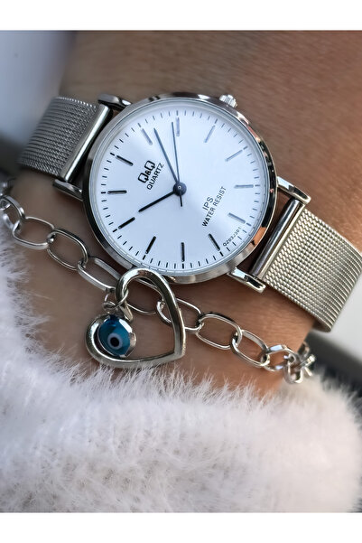 Q&Q Brand Wicker Cord Simple Stylish Model Silver Color Women's Wristwatch Bracelet