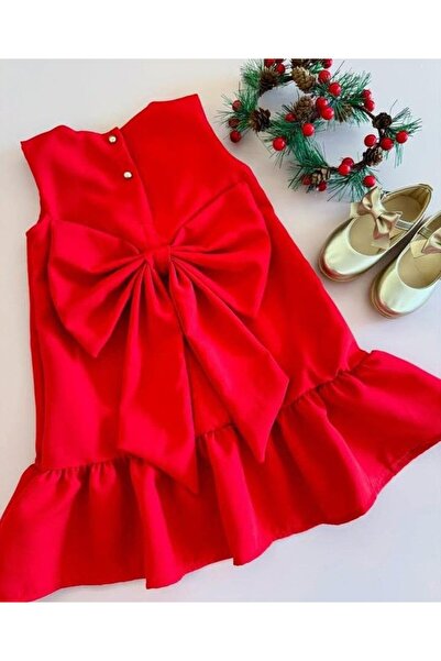 shop Rochie roșie de vară, țesută, cu închidere prin capse