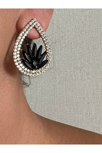 tones official أقراط من حجر الزركون باللونين الأسود والأبيض على شكل حبة اللوز