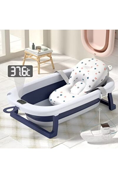 OEM Cădiță pliabilă pentru bebeluși cu termometru - Albastră