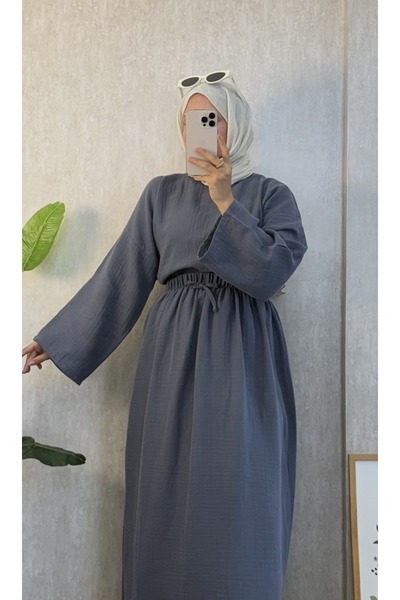 Moda Lippa بلوزة كاجوال من الموسلين باللون الرمادي الداكن