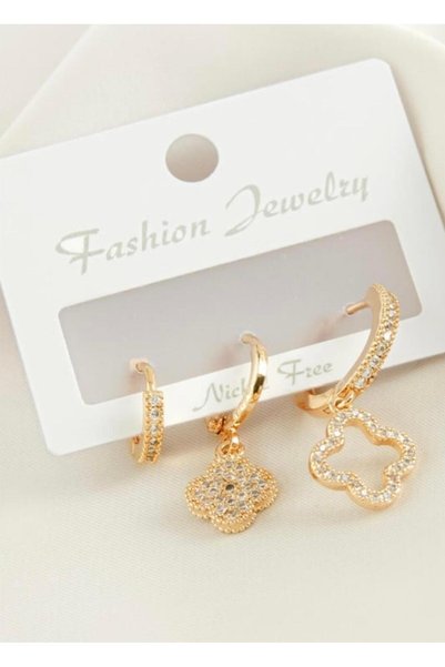 bag and shine 3-Piece Flower Zircon Stone Steel Earrings