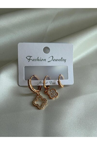 bag and shine 3-Piece Flower Zircon Stone Steel Earrings