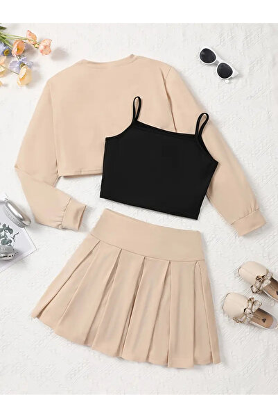 AEMİ Girls' Los Angeles Printed Crop-Pleated Skirt Set of 3