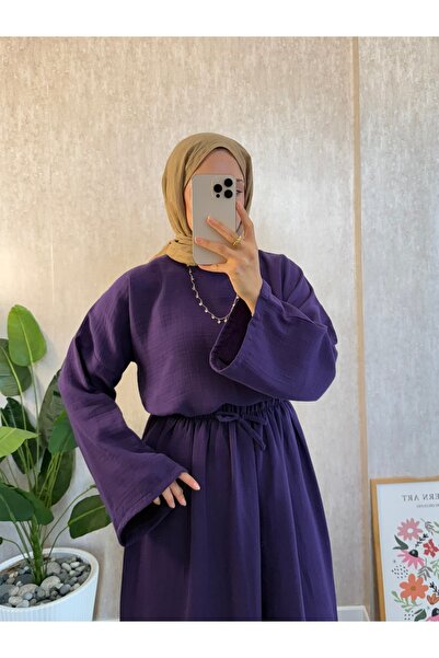 Moda Lippa Μωβ μουσελίνα φαρδιά μπλούζα