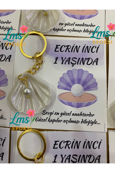 LMS EPOKSİ İncili İstiridye Anahtarlık 10 Adet Kişiye Özel doğum, mevlid, kın...