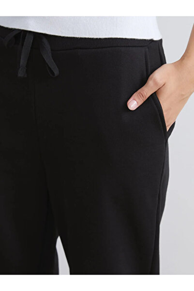 LC Waikiki LCW ModestSiyah Beli Lastikli Kadın Kalın Jogger Eşofman Altı