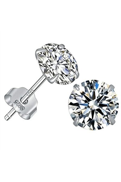 ASİL SİLVER ONLİNE 925 Ayar Gümüş 4 Çift (8 Adet) 3-4-5-6 mm Boyutlarında Yuvarlak Zirkon Taşlı Unisex Pimli Küpe