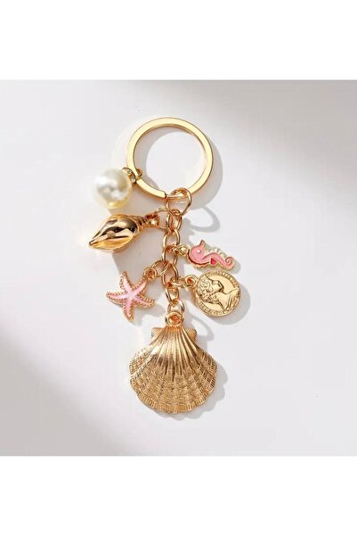 bag and shine İnci Detaylı Çiçek Deniz Kabuklu Metal Çanta Charmı Anahtarlık