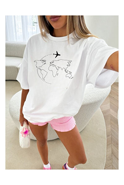 Tubinyoo تي شيرت كبير الحجم للجنسين مطبوع عليه نقش Fly Away