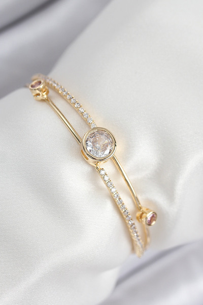 Nemere سوار نسائي من النحاس والزركون والدياموند موديل ذهبي اللون - TJ-BB7879 ...