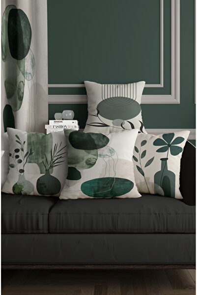ALAMODECOR Set de cu imprimeu huse de pernă cu două fețe, model boem, colorate verde și alb