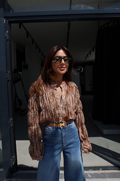 Özge Özgenç Judge Collar Patterned Chiffon Shirt