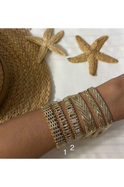 xUPING 2Nolu Altın Kaplama Elmas Kesim Köstek Bileklik 19cm eni 0.8cm