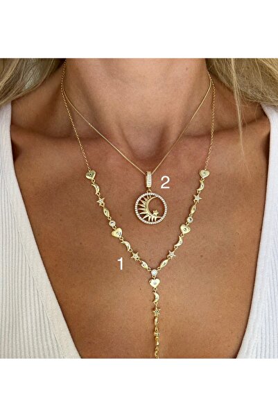 FASHION 1Nolu Altın Kaplama Ay,Yıldız,Kalp Detay Y Model Kaplama 46+ 5cm Y uz...