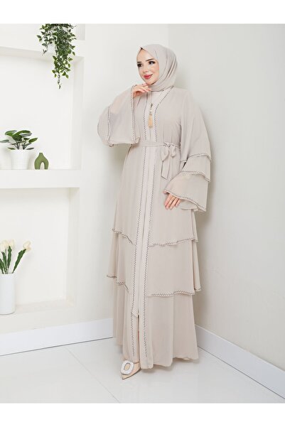 Zeynep Tesettür Şifon Abaya - Krem