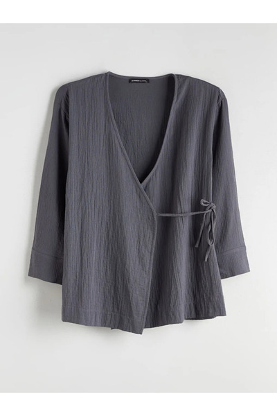 LC Waikiki Double Breasted Collar Textured Women's Kimono