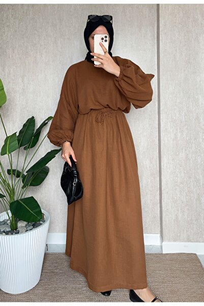 Moda Lippa Chocolate Muslin Skirted Casual Set with Elasticated Sleeves