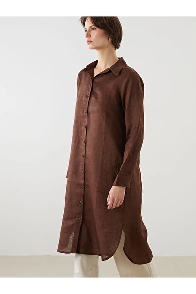 LC Waikiki Brown 100% Linen Women's Shirt Tunic