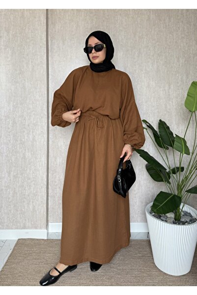 Moda Lippa Chocolate Muslin Skirted Casual Set with Elasticated Sleeves