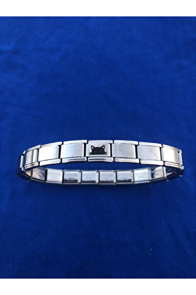 fmaccessoriess Italian Steel Bracelet with Cat Charms Black Laser Printed Fmaccesori̇es