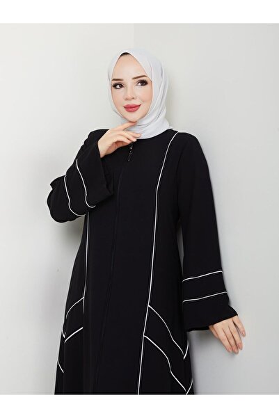 Zeynep Tesettür Çapraz Biyeli Ferace - Siyah/Beyaz