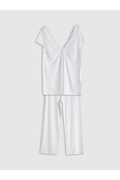 LC Waikiki V-Neck Lace Detailed Women's Pajamas Set